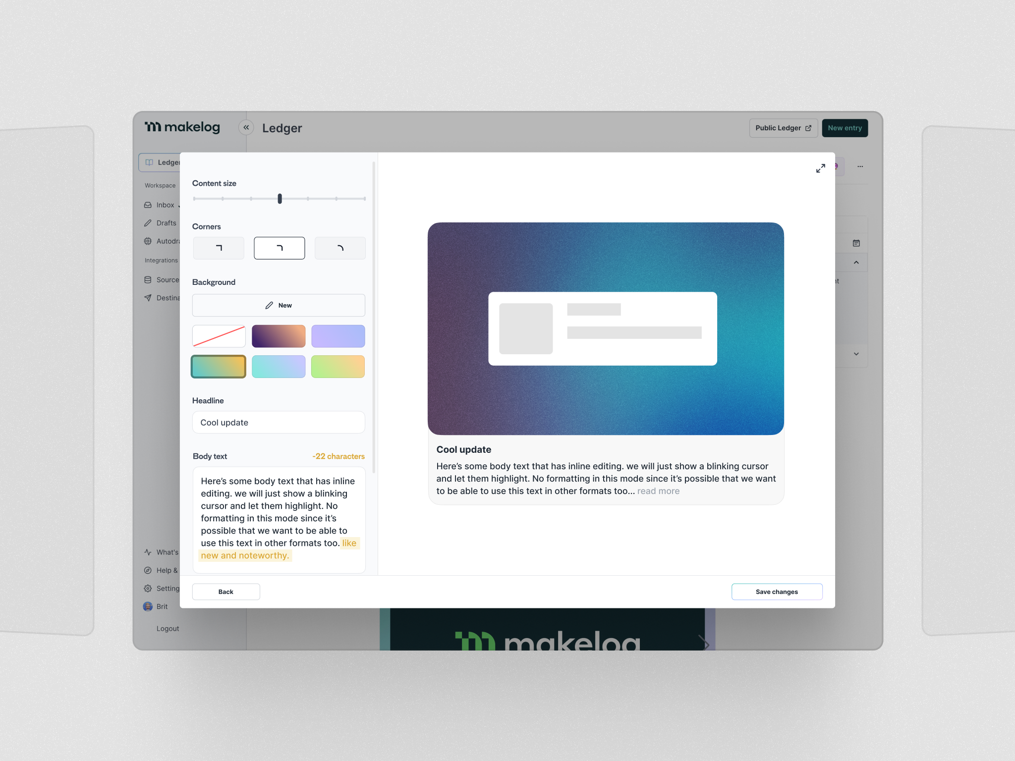 Entry Modal - Edit view